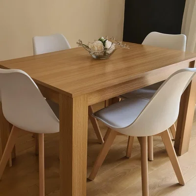 The Range Modern Wooden Oak Dining Table with 4 White Tulip Chairs