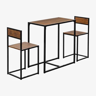 The Range 2 Seater Compact Dining Table Chairs Set - Brown