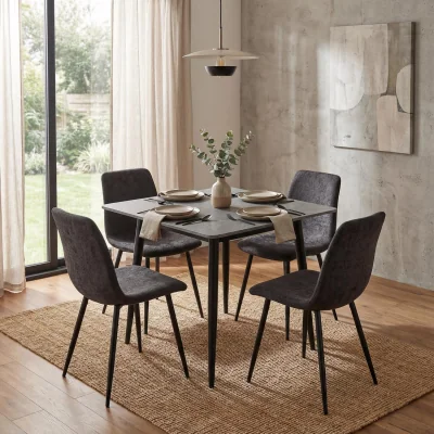 The Range FWStyle 5 Piece Dining Set Grey Stone Table 70cm with 4 Evie Chairs  - Grey