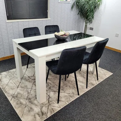 The Range Dining Table And 4 Chairs White Black Wooden Table, Black Velvet Tufted Chairs - Black