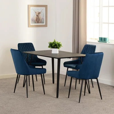 The Range Marlow and Avery Dining Set, Black Marble Effect - Black Marble Effect - Sapphire Blue Velvet
