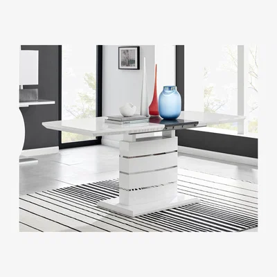 The Range Renato High Gloss Extending Dining Table and  6 Pesaro Black Leg Chairs - Cream