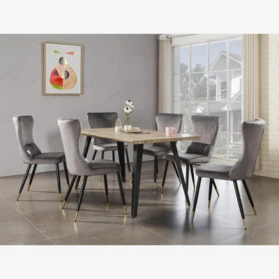 The Range New York Rocco LUX Dining Set a Table and Chairs Set of 6 - Grey