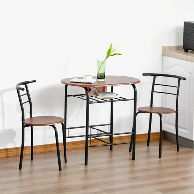The Range 3 Piece Dining Set 2 Chairs, Table with Metal Frame Polished Seats  - Black