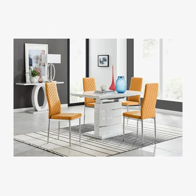 The Range Renato 120cm High Gloss Extending Kitchen Dining Table and 4 Milan Chairs - Mustard