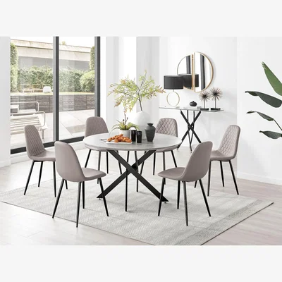 The Range Novara Grey Concrete Black Leg 120cm Dining Table  6 Corona Black Leg Chairs - Cappuccino