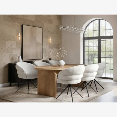 The Range Varm Wooden Ribbed Dining Table with 6 Eira Chairs Set - Brown + Cream