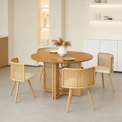 The Range 120cm Round Dining Table Set - Oak / 5