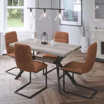 The Range Kendal 1.4 Table and Meah Chairs Dining Set - Tan