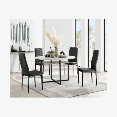 The Range Adley Grey Concrete Effect Storage Dining Table and 4 Milan Black Leg Chairs - Black