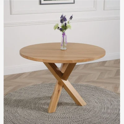 The Range Oregon Round Oak Dining Table and 4 Washington Leather Chairs - Red