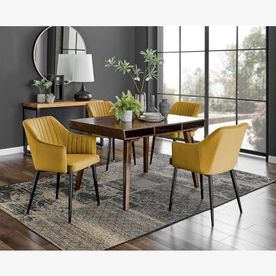 The Range Otto Dark Walnut Solid Wood Dining Table and 4 Calla Black Leg Chairs - Mustard