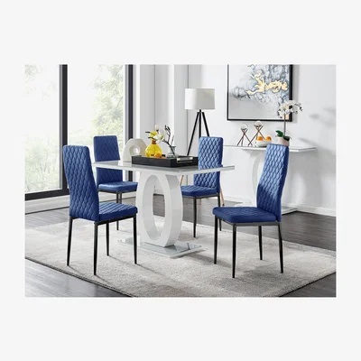The Range Giovani 4 Dining Table and 4 Velvet Milan Black Leg Chairs - Navy / 67.45kg
