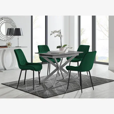 The Range Lira 100cm Grey Metal Extending Dining Table  4 Pesaro Black Leg Chairs - Green