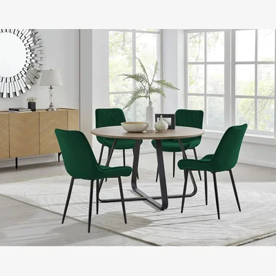 The Range Santorini Brown Round Dining Table with 4 Pesaro Black Leg Chairs - Green