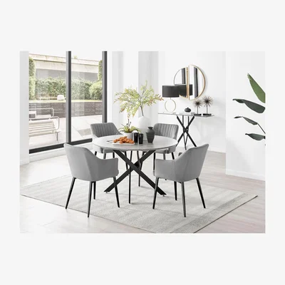 The Range Novara Grey Concrete Black Leg 120cm Dining Table  4 Calla Black Leg Chairs - Grey