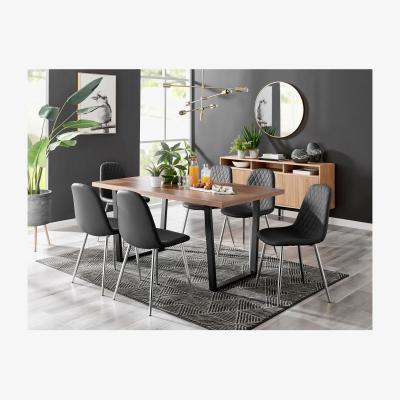The Range Kylo Brown Wood Effect Dining Table  6 Corona Silver Chairs - Black
