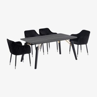 The Range Verona Cosmo LUX Dining Set with a Dining Table and 4 Velvet Chairs - Black Chairs & Black Table