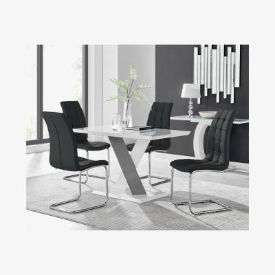 The Range Monza White High Gloss Dining Table  4 Murano Chairs - Black