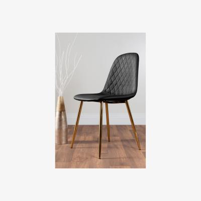 The Range Palma White High Gloss Round Dining Table and 6 Corona Gold Leg Chairs - Black