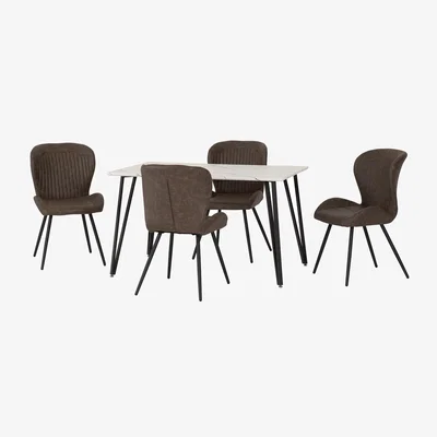 The Range Marlow and Quebec Dining Set - White Mable Effect  - White Mable Effect - Brown PU