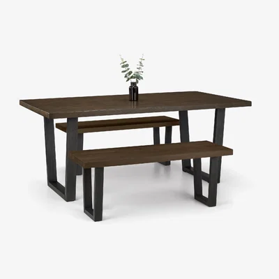 The Range Brooklyn Dark Oak Rectangular Table and 2 Benches Set - Brown