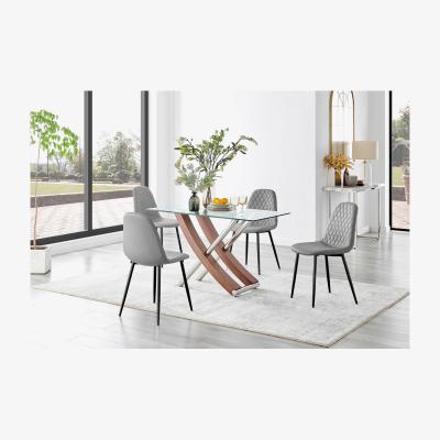 The Range Mayfair Glass and Brown Wood Effect Dining Table and 4 Corona Black Leg Chairs - Grey