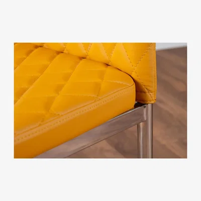 The Range Selina Chrome Round Glass Dining Table  4 Milan Dining Chairs - Yellow
