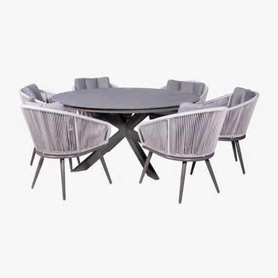The Range Aspen 6 Seater Rope Chair Spraystone Dining Set - Grey