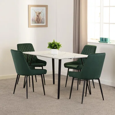 The Range Marlow and Avery Dining Set White Marble Effect - White Marble Effect - Emerald Green Velvet