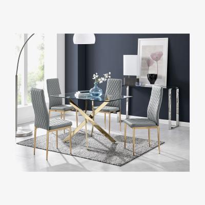 The Range Leonardo Dining Table and 4 Gold Leg Milan Chairs - Grey