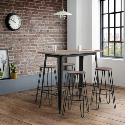 The Range Grafton Bar Table and Dalston Stools Set - Brown / 1 Table and 4 Chairs