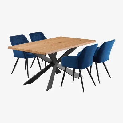 The Range Life Interiors Duke Camden Dining Set Blue Velvet Upholstered Dining Chairs - Blue
