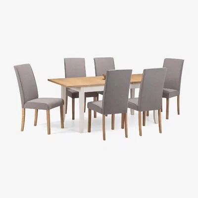 The Range Davenport Ivory and Oak Extending Table and Seville Chairs Set - Brown