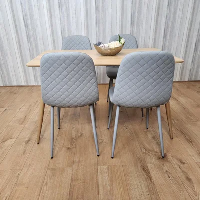 The Range Rectangle Kitchen Dining Table With 4 Grey Faux Leather Padded Chairs Set - Oak Grey