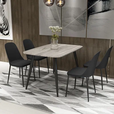 The Range Aspen Set with Rectangular Grey Oak Effect Table and 4 Duo Plastic Chairs  - Black