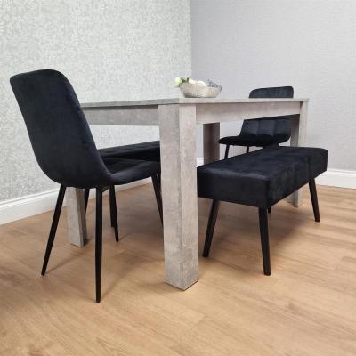 The Range Stone Grey Dining Table Set with 2 Black Velvet Chairs with 2 Padded Benches - Black