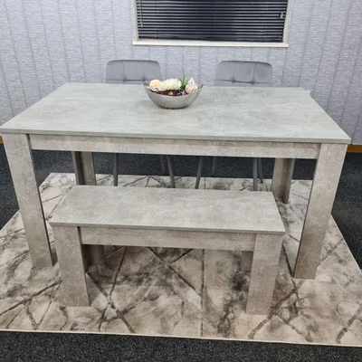 The Range Grey Dining Table, 2 Grey Tufted Velvet Chairs and 1 Bench Dining Set - Grey