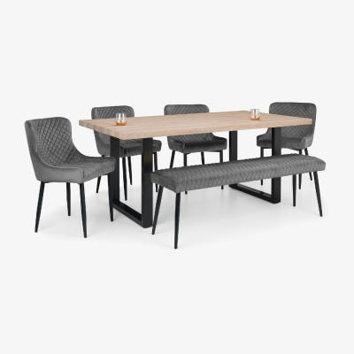 The Range Berwick Rectangluar Table, Luxe Low Bench and 4 Luxe Chairs Set - Grey
