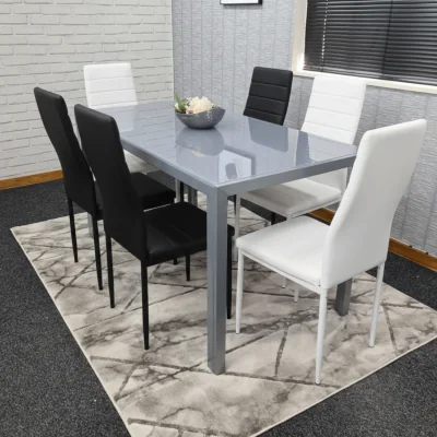 The Range Modern Rectangle Grey Glass Dining Table Set With 6 Mix Metal Chairs Dining Room Furniture - Grey
