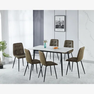The Range Fenton Dining Set (6 Chairs) - Olive Green
