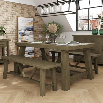 The Range Solid Reclaimed Natural Pine 1.6M 4 Piece Dining Set - Natural Brown