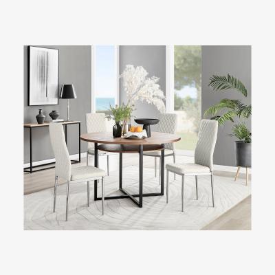 The Range Adley Brown Wood Dining Table and 4 Velvet Milan Chairs - Cream