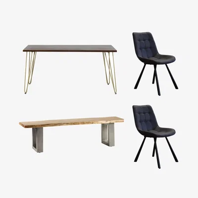 The Range Dallas Rectangular Dark Mango Wood Dining Table Set With 2 Chairs And 1 Bench - Dark Wood