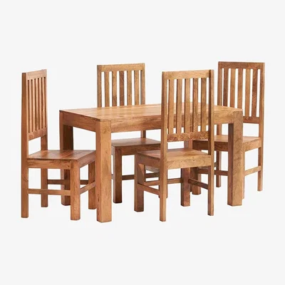 The Range Toko Light Mango 4 FT Dining Set with 4 Wooden Chairs - Light Wood Tone