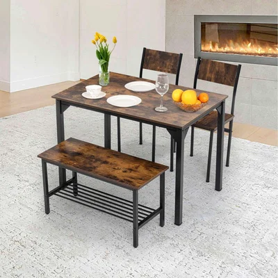 The Range WestWood Compact Dining Table and 2 Chairs 1 Bench Set 4PCS Wooden Kitchen Home - Brown