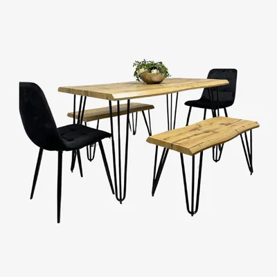 The Range Arizona Dining Table with Benches and Chairs - black / 140cm