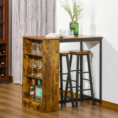 The Range 3 Pieces Bar Table Set Pub Dining Table Set with Storage Shelf and 2 Stools - Rustic brown