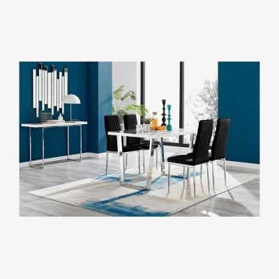 The Range Kylo White High Gloss Dining Table and 4 Velvet Milan Chairs - Black