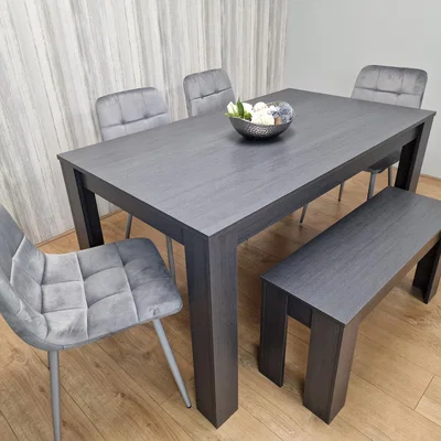 The Range Dark Grey Dining Table Set With 4 Grey Tufted Velvet Chairs And 1 Matching Bench - Dark Grey
